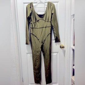 Jump suit sz L long sleeve nylon spandex pull on Women’s cat Bodysuit  Olive